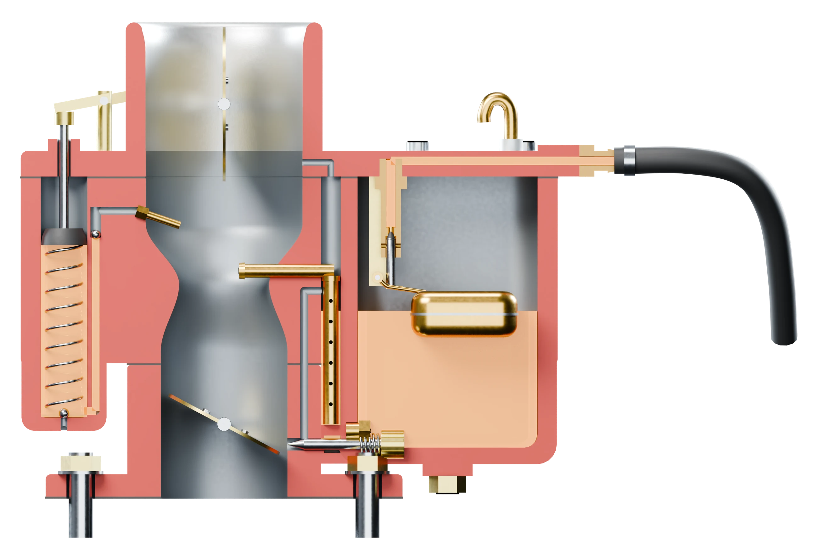 The carburetor cut in half from the front, with seventeen numbered parts along the air path and the fuel path.
