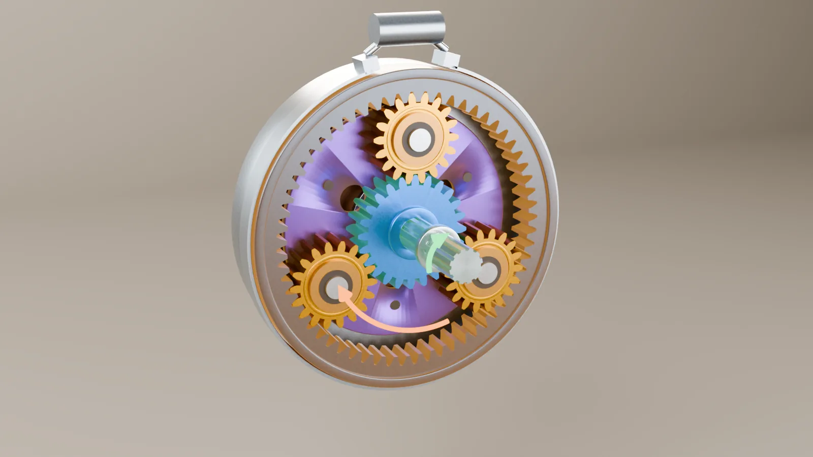 The planetary set with a steel brake band wrapped round the ring's drum and a clutch pack behind the carrier.